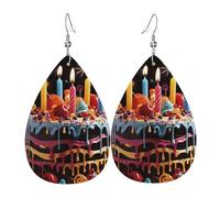 Happy Birthday Big Cake Earrings for Women Faux Leather Earring Teardrop Dangle Earrings Lightweight Jewelry Gift