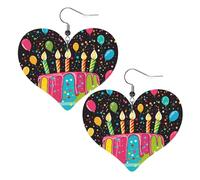 Happy Birthday Big Cake Elegant Leather Heart-Shaped Earrings-Fashionable And Unique Accessories For Everyday Wear
