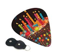 Happy Birthday Big Cake Guitar Picks 6 Pcs, 0.71mm Thickness Celluloid Plectrum with Leather Picks Holder, Personalized Guitar Pick for Bass Electric Acoustic Guitars Lovers Gift
