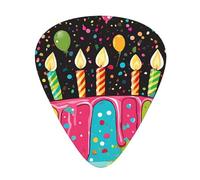 (Happy Birthday Big Cake) Guitar Picks Set Of 12 With Transparent Plastic Box For Bass Electric And Acoustic Guitars Ukulele
