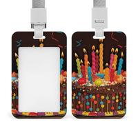 Happy Birthday Big Cake Id Badge Holder,Name Tag Holder with Detachable Lanyard,Waterproof Design Id Card Holder for Office, Workplace