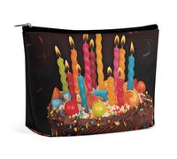 Happy Birthday Big Cake Makeup Bag, Portable PU Leather Cosmetic Bag with Zipper Pouch, Waterproof Travel Toiletry Bag for Women Men