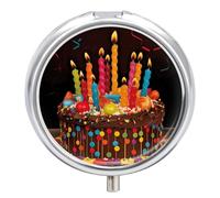 Happy Birthday Big Cake Pill Box Waterproof Portable Medicine Pill Case Moisture Proof Metal Travel Pill Box with 3 Compartment Medicine Case