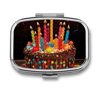 Happy Birthday Big Cake Pill Case with 2 Compartment, Pill Organizer Portable Square Pill Box,Vitamin Pill Organizer for Pocket Purse and Travel