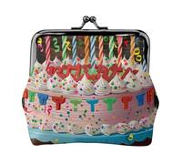 Happy Birthday Big Cake Print Coin Purse for Women Cute PU Leather Kiss-lock Change Purse Wallet, Black, One Size, Pattern