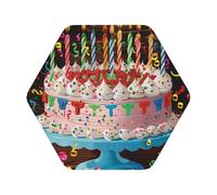 Happy Birthday Big Cake Print Leather Coaster Set of 6, Hexagon Coasters Table Decorative Coffee Cup Beverage Coasters Wine Beer Bar Coasters for Hot Drinks Table Protection
