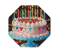 Happy Birthday Big Cake Print Leather Coaster Set of 6, Octagon Coasters Table Decorative Coffee Cup Beverage Coasters Wine Beer Bar Coasters for Hot Drinks Table Protection