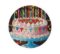 Happy Birthday Big Cake Print Leather Coaster Set of 6, Round Shape Coasters Table Decorative Coffee Cup Beverage Coasters Wine Beer Bar Coasters for Hot Drinks Table Protection