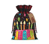 Happy Birthday Big Cake -Print Multi-Colored Burlap Drawstring Bags, Eco-Friendly Plaid Pouches For Wedding Party Favors & Custom Packaging. S