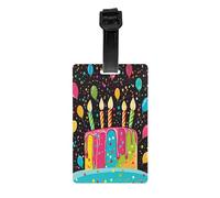 Happy Birthday Big Cake -Print Personalized Luggage Tag Set, Custom Travel ID Tags with Strap for Suitcases, Bags, Golf Kit.