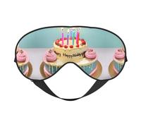 Happy Birthday Big Cake Print Sleep Eye Mask Comfortable with Adjustable Strap Soft Shade Blackout Eye Cover Blindfold