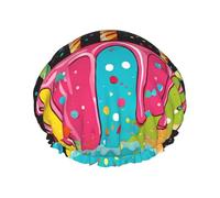 Happy Birthday Big Cake Printed Double Layer Lined Shower Cap,Shower Caps For Women Reusable