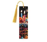 Happy Birthday Big Cake Wood Bookmark for Book Lovers Birthday Teachers Gift, Handmade Craft Book Marks Ornaments with Tassel Exquisite Reading Page Markers for Men Women