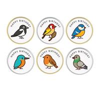 Happy Birthday Bird Pin Badge - 2.5cm Lapel Badge - Cute Robin, Kingfisher, Magpie, Pigeon Accessory - for Bird Lovers & British Nature Enthusiasts