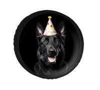 Happy Birthday Black German Shepherd Printed Leather Spare Tire Covers Sun Rain Universal Vehicle Tire Protector