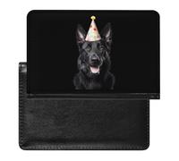 Happy Birthday Black German Shepherd Printed Passport Holder Cover Leather Passport Wallet Slim Card Case for Travel