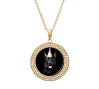 Happy Birthday Black German Shepherd Women's Diamond Necklace Shiny Rhinestones Pendant Jewel Necklaces Romantic Trendy