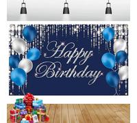 Happy Birthday Blue Backdrop Decorations - Extra Large Birthday Sign Poster for Photo Backdrop Props