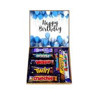 Happy Birthday Blue Chocolates Gift Present Hamper Sweet Box present 8 Full Size Bars No Multi Packets Candy 16th 21st 30th 50th 60th For Him