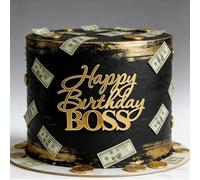 Happy Birthday Boss Cake Topper,Gold Acrylic Boss Cake Accessory Party Decorative,Happy Father's Day Cake Decoration,Boy Men Prince-Dad Birthday Business Theme Party Decorations Supplies