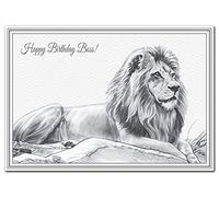 Happy Birthday Boss Card - Unique Design - Unusual Fine Art Lion - Premium Greetings - Superior Printing - Special Wishes to a Supervisor or Manager - Buy with Confidence