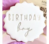 Happy Birthday Boy Cookie Cutter Fondant Icing Stamp Embosser fits m&s Butter Biscuits Reusable Cake Decorating Tool Cookies Cupcakes Male Marks and Spencers with Free Matching Cutter