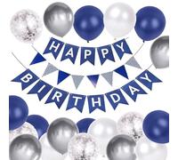 Happy Birthday bunting Banner balloons, Navy blue Birthday Decoration 16pcs Happy Birthday Balloons, Ribbons and Birthday Banners, Happy Birthday Decorations（Navy blue+SJQ）