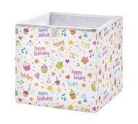 Happy Birthday Cake Cube Storage Bins ,Large Clothes Organizer Box, Collapsible Fabric Storage Baskets, for Bedroom, Living Room, Study Room, 15.75×10.63×6.96 inch