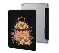 Happy Birthday Cake Cute Tablet Case with Pencil Holder Lightweight Hard Protective Cover Compatible with iPad 9th/ 8th/ 7th
