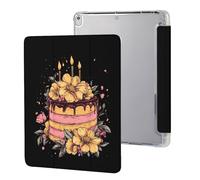 Happy Birthday Cake Cute Tablet Case with Pencil Holder Lightweight Hard Protective Cover Compatible with iPad 9th/ 8th/ 7th