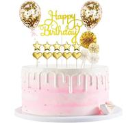 Happy Birthday Cake Decoration Birthday, Pack of 17 Happy Birthday Cake Toppers, Birthday, Glitter Cake Decoration with Stars, Love, Confetti Balloons, Paper Fans, for Birthday Decoration, Baby Shower