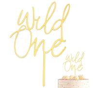Happy Birthday Cake Decoration Gold, Acrylic Cake Topper Cake Decoration, Wild One Cake Decorations for Boys Girls 1st Birthday Party Cake Decorations Suppllies, Size 15 x 11.5 cm