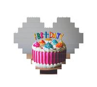 Happy Birthday Cake Print 3D Jigsaw Art Brick Puzzle Heart-Shaped Desk Decor Building Blocks 30 pieces DIY Gift
