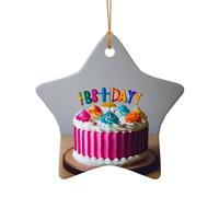 Happy Birthday Cake Print Christmas Tree Ceramic Star Heart Shaped Ornaments Hanging Xmas Pendants Gifts Decor