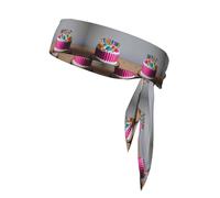 Happy Birthday Cake Print Headband Sports Head Tie Wristband Wicking Sweat, Women Men Unisex Size Fits All
