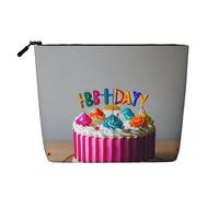 Happy Birthday Cake Print Makeup Bag Cute Cosmetic Bag for Women Makeup Pouch Travel Toiletry Bag for Lady