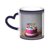 Happy Birthday Cake Print Mystical Color Changing Mug, Black to White Thermal Mug for Coffee Tea Home Office