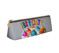 Happy Birthday Cake Print Student Pencil Case Large Capacity Triangle Pouch Daily Essentials School College
