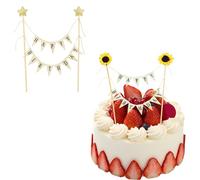 Happy Birthday Cake Topper, 2PCS Sunflower and Star Cake Banners, Birthday Cake Decorations for all Birthday Parties, Personalized Cake Decoration for Instagram Photos