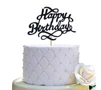 Happy Birthday Cake Topper - Birthday Party Decorations - Double-faced Black Glitter