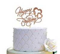 Happy Birthday Cake Topper - Birthday Party Decorations - Double-faced Rose Gold Glitter