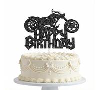 Happy Birthday Cake Topper Black Flash Motorcycle Party Decoration, Motorcycle Theme Cake Toppers for Birthday, Biker Cake Decorations for Boys
