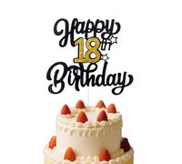 Happy Birthday Cake Topper,Black Gold Glitter Happy 18th Birthday Cake Toppers with Stars,18 Years Old Birthday Anniversary Party Cupcake Topper Cake Decoration
