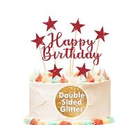 Happy Birthday Cake Topper Double Sided Glitter Cake Decoration Birthday Cake Toppers for Men Boys Women Girls 16th 18th 20th 21st 30th 40th 50th 60th Birthday Theme Party Decor(Red)