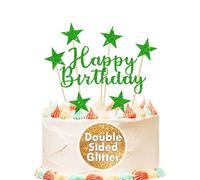 Happy Birthday Cake Topper Double Sided Glitter Cake Decoration Birthday Cake Toppers for Men Boys Women Girls 16th 18th 20th 21st 30th 40th 50th 60th Birthday Theme Party Decor(Green)