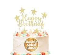 Happy Birthday Cake Topper Double Sided Glitter Cake Decoration Birthday Cake Toppers for Men Boys Women Girls 16th 18th 20th 21st 30th 40th 50th 60th Birthday Theme Party Decor(Champagne Gold)