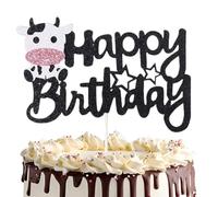 Happy Birthday Cake Topper, Farm Cake Toppers, Highland Cow Cake Topper, HSC 1PC Happy Birthday Cows Cupcake Topper with Star Cutouts, Pre-Assembled Glitter Paper Decoration for Cakes, 16x11.6cm
