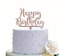 Happy Birthday Cake Topper for Birthday Party Decorations (Pink Acrylic)