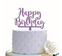 Happy Birthday Cake Topper for Birthday Party Decorations (Purple Acrylic)