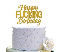 Happy Birthday Cake Topper, Funny Birthday Party Decoration Supplies - Double-faced Glod Glitter